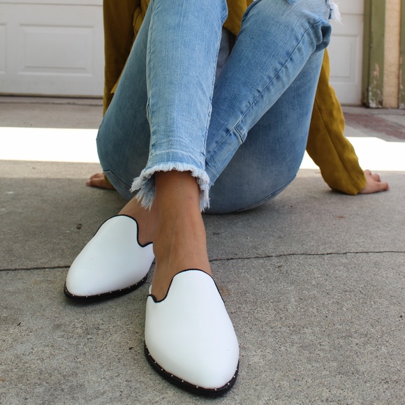 🆕️//The Lizzy// White studded Mule/Flat - Picture 2 of 5